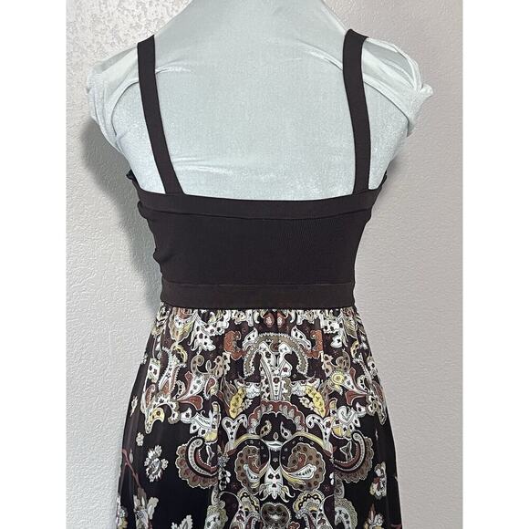 BEBE Disco Dress 70’s Retro Silk Sz M Bandage Knit Top Sleeveless Ruffle Paisley - Picture 7 of 9